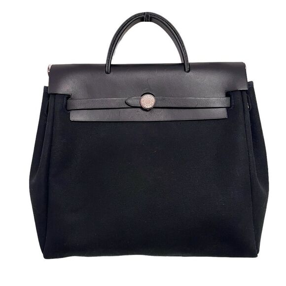 Authentic Hermes Herbag Ado Interchangeable 2-In-1 Backpack Black Canvas - Picture 1 of 16
